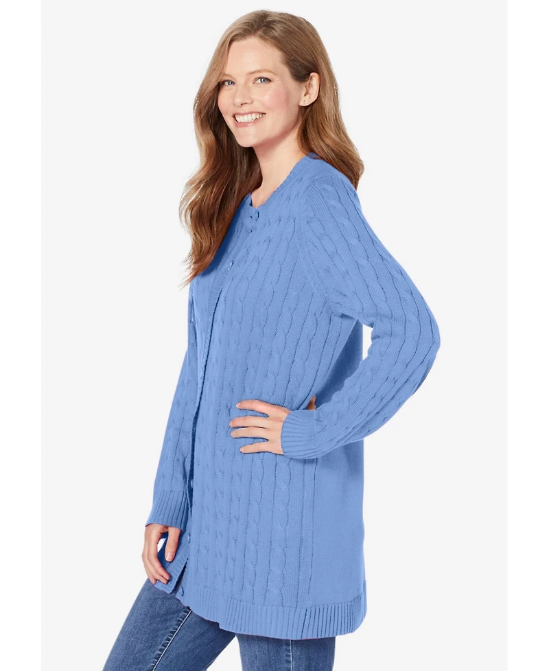 Woman Within Women's Within Cotton Cable Knit Cardigan Sweater