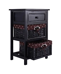 sumyeg 3 Tiers Wooden Storage Nightstand with 2 Baskets and 1 Drawer