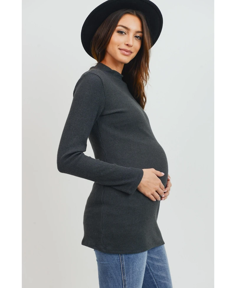 Hello Miz Maternity Mock Neck Long Sleeve Ribbed Top