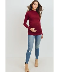 Hello Miz Maternity Mock Neck Long Sleeve Ribbed Top