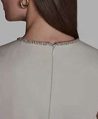 Bcbg Women's Sleeveless Rhinestone Crew neck Midi Dress