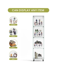 Streamdale Furniture 4 Tier Glass Display Cabinet with Lock, Wheels, and Acrylic Shelves