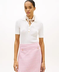 Tommy Hilfiger Women's Pointelle Rib Short-Sleeve Polo Sweater
