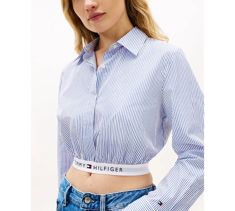 Tommy Hilfiger Women's Poplin Cropped Collared Shirt