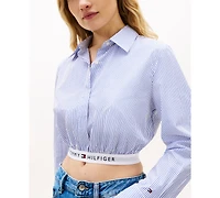 Tommy Hilfiger Women's Poplin Cropped Collared Shirt