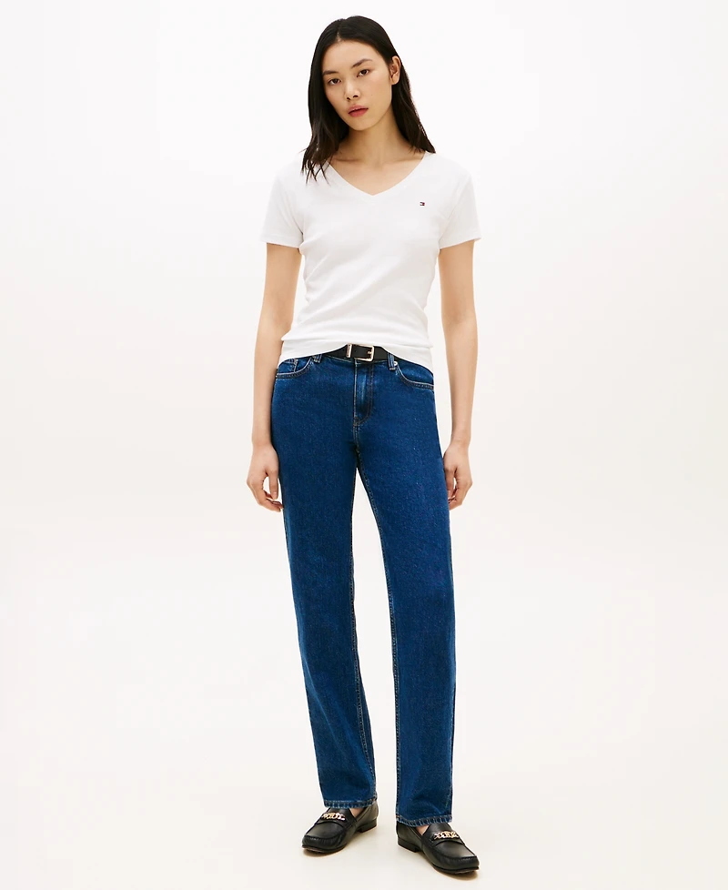 Tommy Hilfiger Women's Rib Slim V-Neck Short-Sleeve T-Shirt