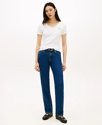 Tommy Hilfiger Women's Rib Slim V-Neck Short-Sleeve T-Shirt