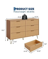 Gaomon 47" Wide Modern Fluted 6-Drawer Wooden Bedroom Dresser