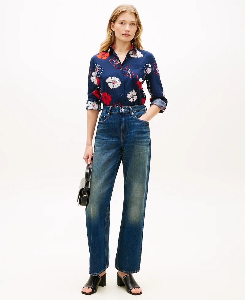 Tommy Hilfiger Women's Printed Button-Front Roll-Tab Shirt