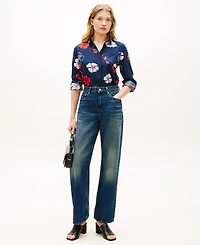 Tommy Hilfiger Women's Printed Button-Front Roll-Tab Shirt