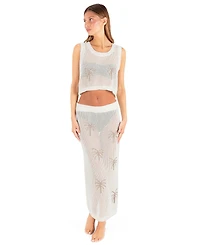 Hurley Women's Scoop Neck Embroidered Crochet Jacquard Swim Tank Top