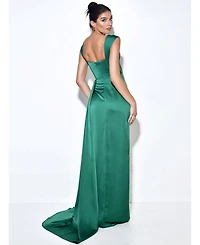 Miss Circle Women's Zayda Green High Slit Corset Satin Gown