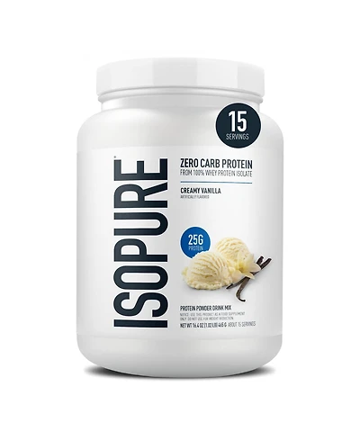 Isopure Zero Carb 100% Pure Whey Isolate Protein Powder, Creamy Vanilla, 25g Protein, 15 Servings Tub