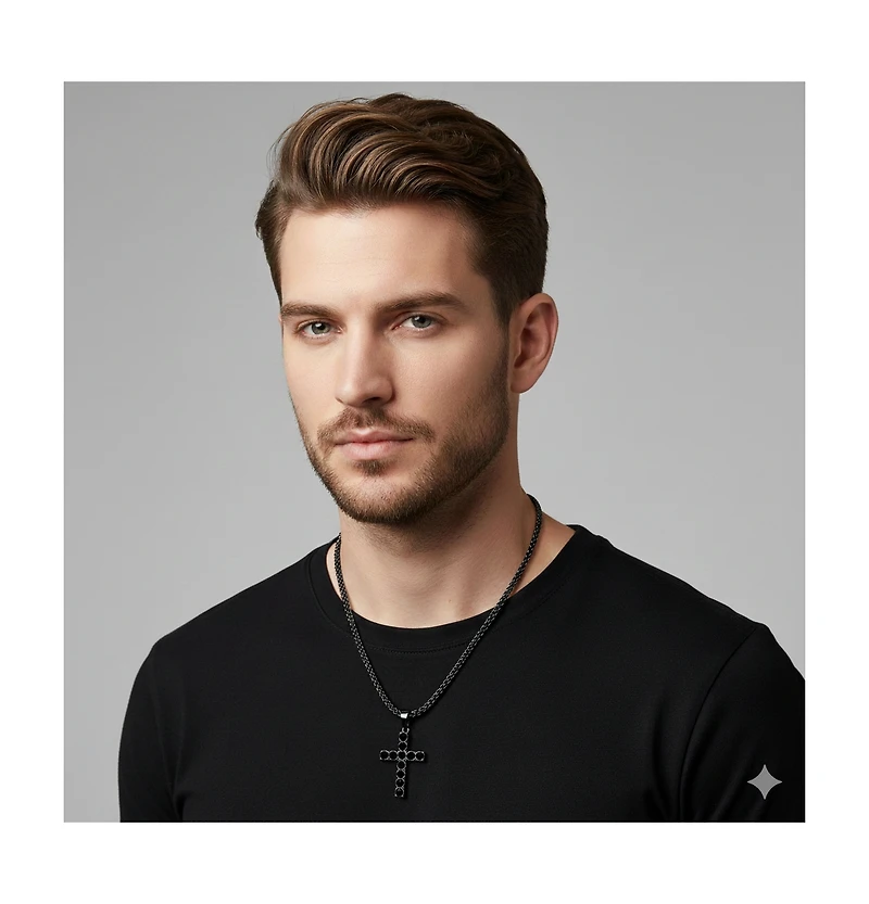 Metallo Stainless Steel, Round Cz Cross Necklace