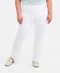 Jm Collection Plus & Petite Tummy Control Pull-On Slim-Leg Pants