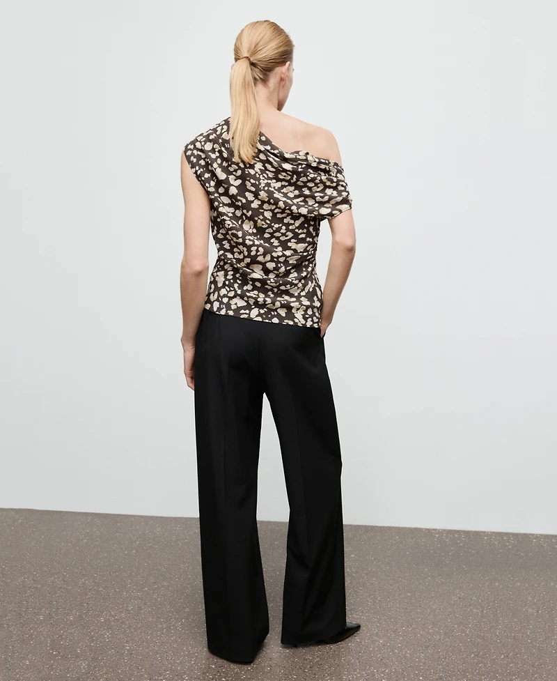 Mango Women's Draped Animal-Print Top