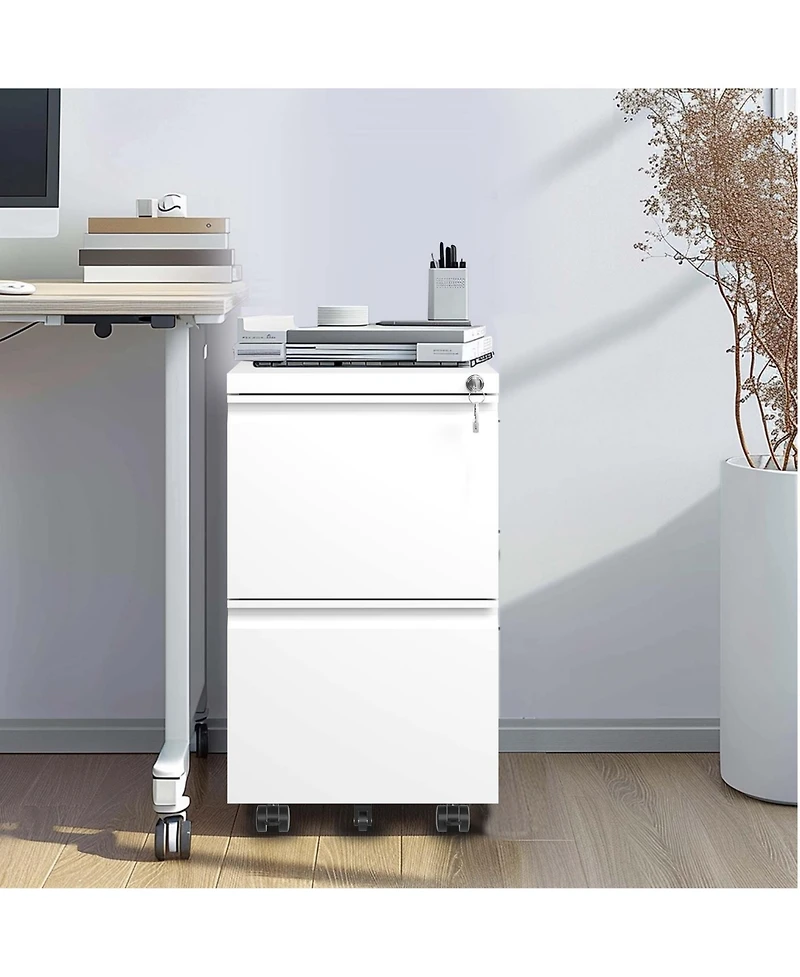 Boyel Living 2 Drawer Metal Mobile File Cabinet, Rolling File Cabinet with Lock for Hanging Legal/Letter, Fully Assembled Except Wheels