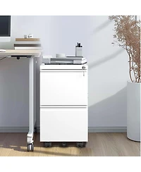 Boyel Living 2 Drawer Metal Mobile File Cabinet, Rolling File Cabinet with Lock for Hanging Legal/Letter, Fully Assembled Except Wheels