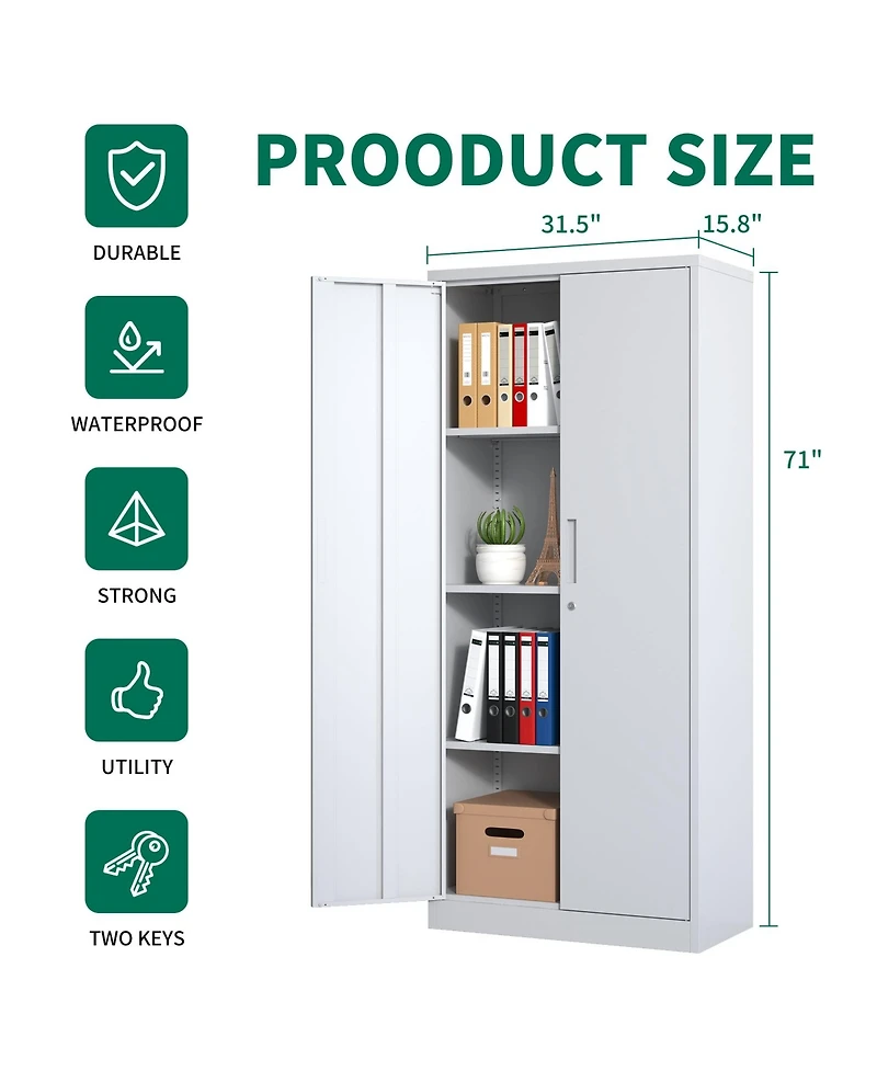 Boyel Living 71" Metal Storage Cabinet – Lockable doors, 4 shelves, ideal for garage, office, classroom, or pantry organization.