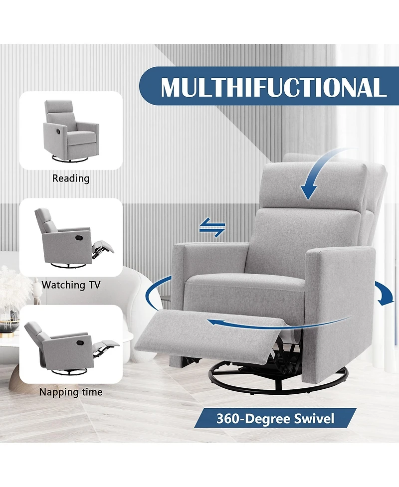 Boyel Living Modern Upholstered Nursery Chair Rocker Plush Seating Glider Swivel Recliner Chair