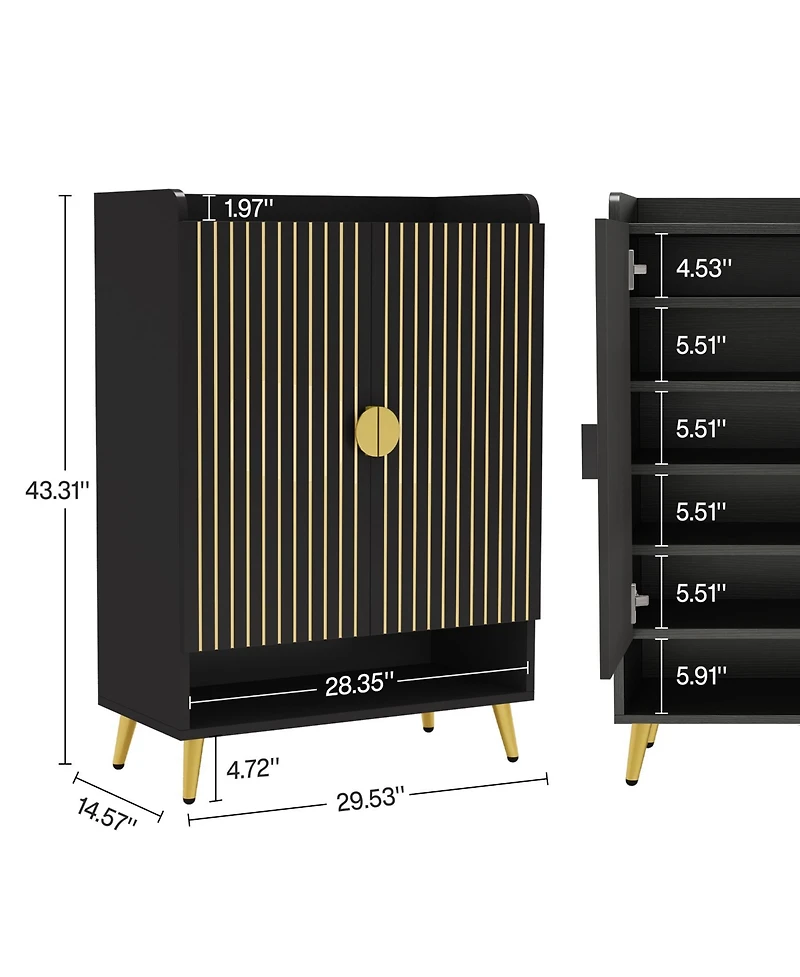 Tribesigns Shoe Cabinet with Doors, 6-Tier Storage Adjustable Shelves, Wooden Shoes Rack Organizer for Entryway, Hallwa