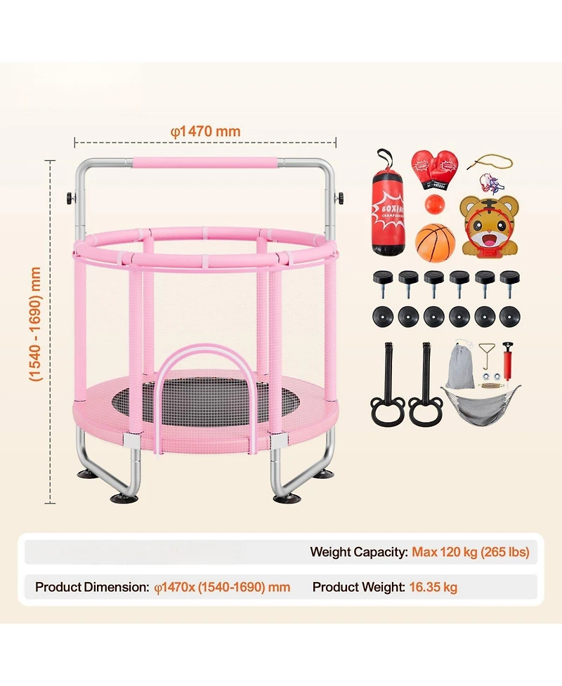 Mecale Kids Trampoline, 55", Indoor/Outdoor w/ Enclosure Net & Basketball Hoop, for Ages 3