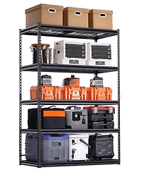 Mecale 5-Tier Storage Shelves, 3000-Lb Capacity, 24"D x 48"W x 72"H, Adjustable Heavy-Duty Utility Rack, Black