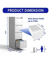 Boyel Living 4 Drawer Metal Vertical File Cabinet with Lock Office Home Steel Vertical File Cabinet for A4 Legal/Letter Size