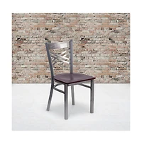 Emma+Oliver Clear Coated "X" Back Metal Restaurant Dining Chair