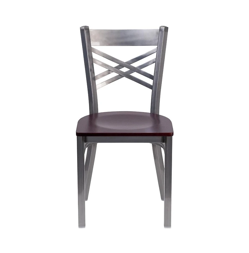 Emma+Oliver Clear Coated "X" Back Metal Restaurant Dining Chair