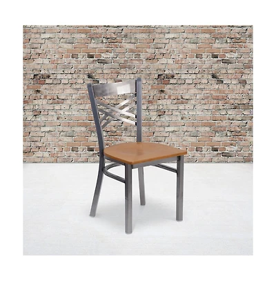 Emma+Oliver Clear Coated "X" Back Metal Restaurant Dining Chair