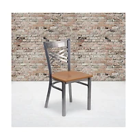 Emma+Oliver Clear Coated "X" Back Metal Restaurant Dining Chair