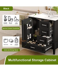 Cesicia 30 in. Wood Bathroom Vanity, Modern Cabinet with Sink Combo Set, Soft-Closing Door and 3 Drawers