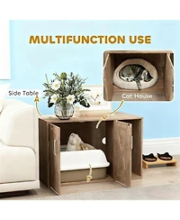 Aostirmotor Cat Litter Box Enclosure with Scratching Board in Walnut Brown