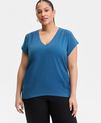 I.n.c. International Concepts Plus V-Neck Pleated-Side T-Shirt, Macy's Exclusive