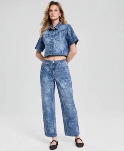 Now This Womens Bandana Cropped Denim Shirt High Rise Bandana Print Jeans Macys Exclusive