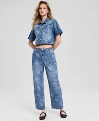 Now This Womens Bandana Cropped Denim Shirt High Rise Bandana Print Jeans Macys Exclusive
