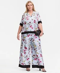 I.N.C. International Concepts Plus Size Printed Short Sleeve Button Front Shirt Printed Wide Leg Pull On Pants Macys Exclusive