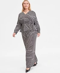 I.N.C. International Concepts Plus Size Printed Blouson Sleeve Peplum Top Printed Wide Leg Pull On Pants Macys Exclusive