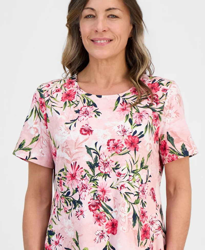 Style & Co Petite Short-Sleeve Floral T-Shirt Dress, Created for Macy's