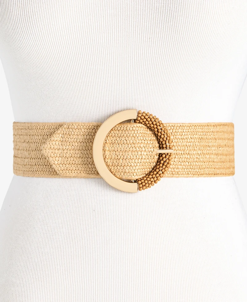 On 34th Half Beaded Buckle Stretch Straw Belt, Macy's Exclusive