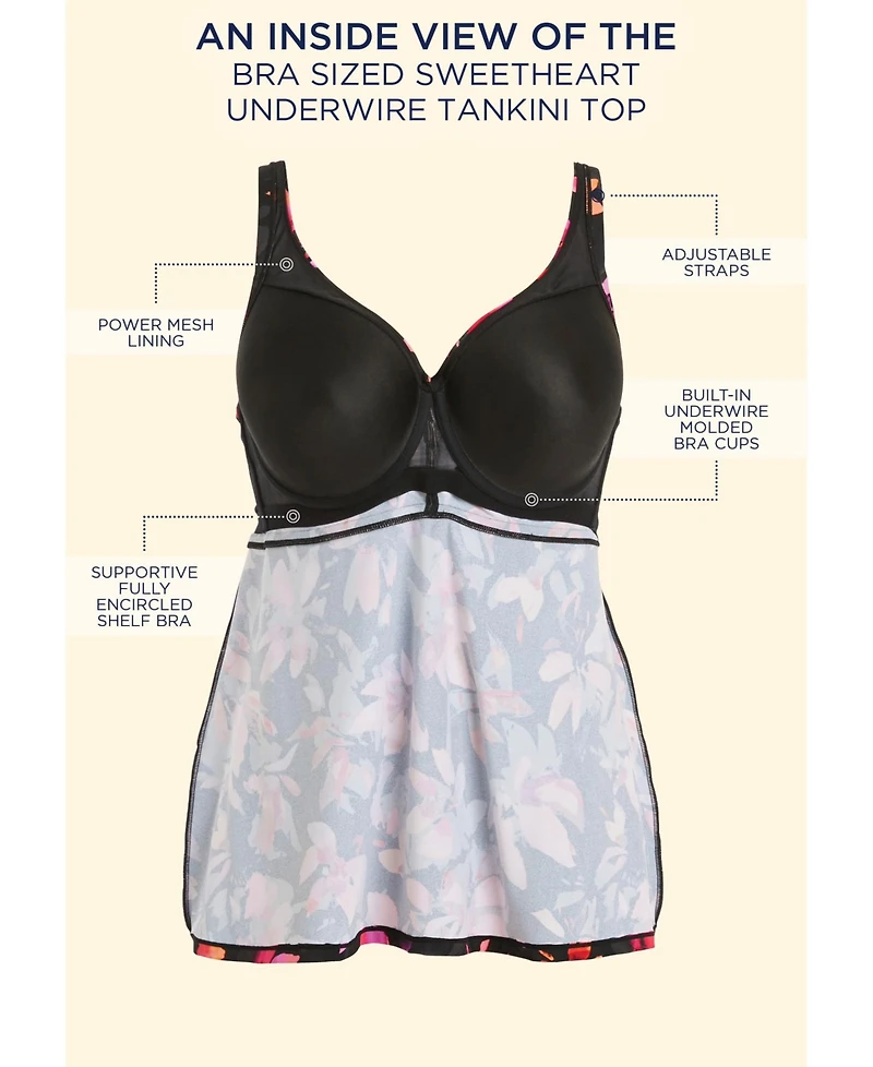 Swimsuits for All Women's Bra Sweetheart Underwire Tankini Top