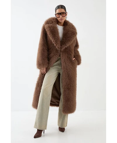 MissPap Women's Long Faux Fur Wide Collar Coat