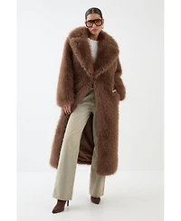 MissPap Women's Long Faux Fur Wide Collar Coat
