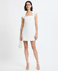 French Connection Women's Square Neck Flutter Sleeve Mini Dress
