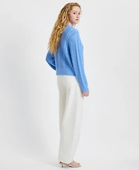 French Connection Women's Ryland Blue Cable Knit V-Neck Sweater