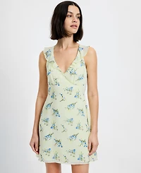 French Connection Women's Yellow Floral V-Neck Sleeveless Mini Dress
