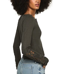 Lucky Brand Women's Lace Notch Neck Fitted Top