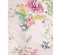 Say Yes Juniors' V-Neck Embroidered Sequin Corset Mermaid Gown