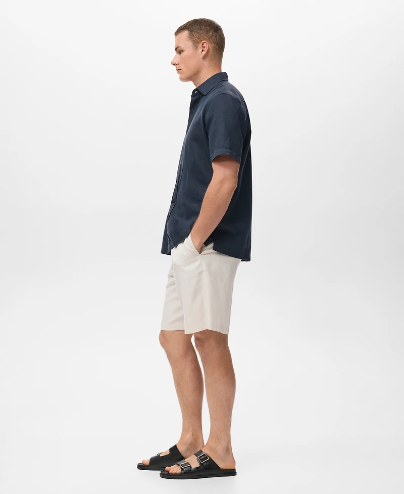 Mango Men's Short Sleeve Linen-Blend Shirt